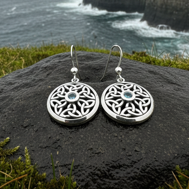 Blue Topaz Trinity Knot Earrings in Sterling Silver