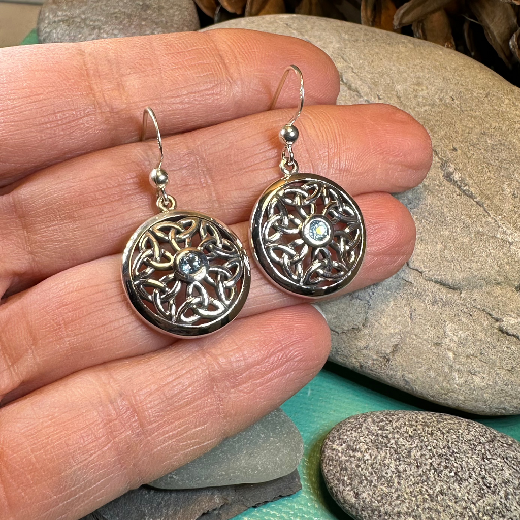 Blue Topaz Trinity Knot Earrings in Sterling Silver
