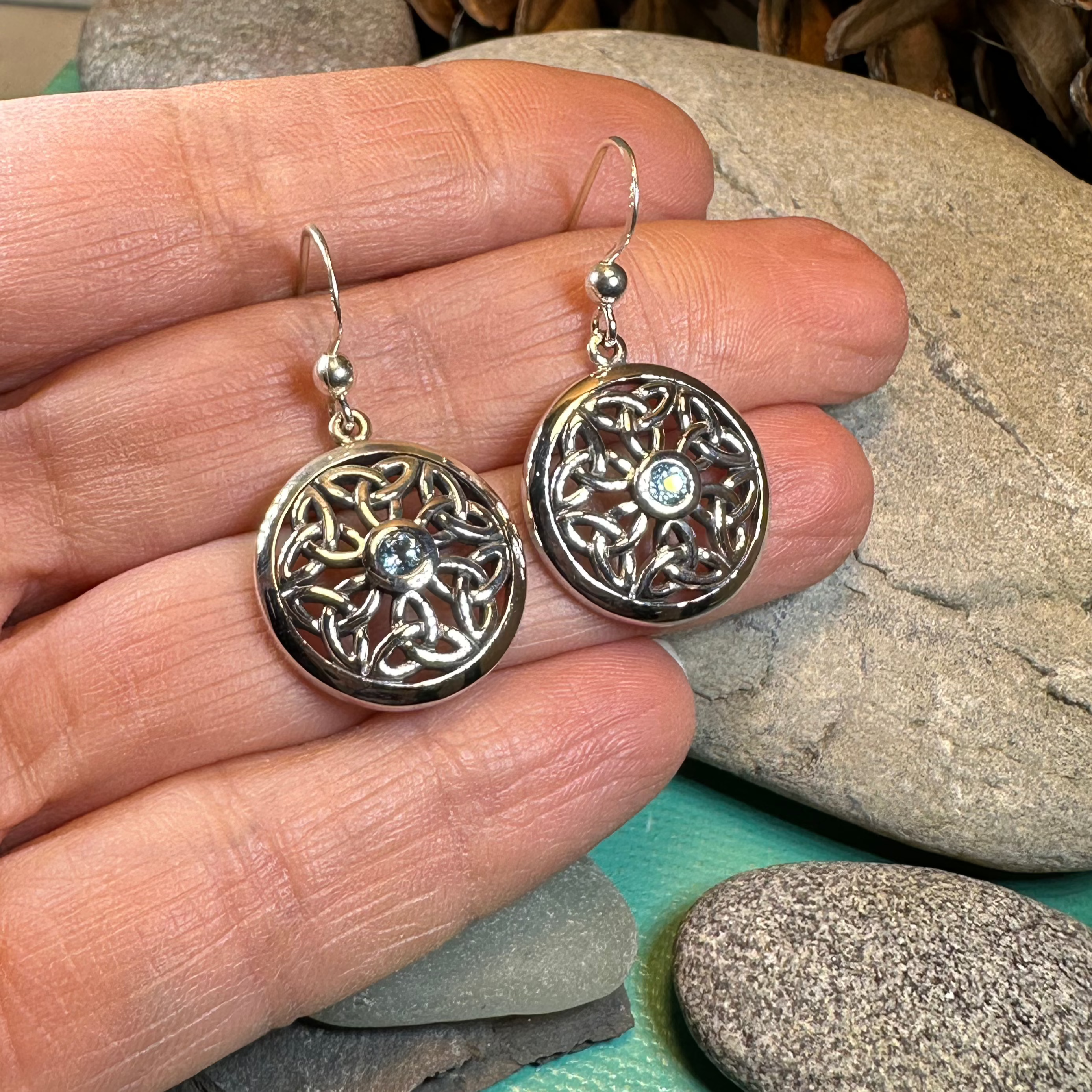 Blue Topaz Trinity Knot Earrings in Sterling Silver
