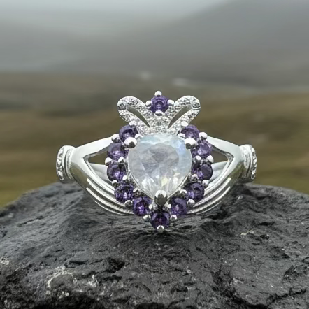 Adore Moonstone Irish Claddagh Ring in Sterling Silver
