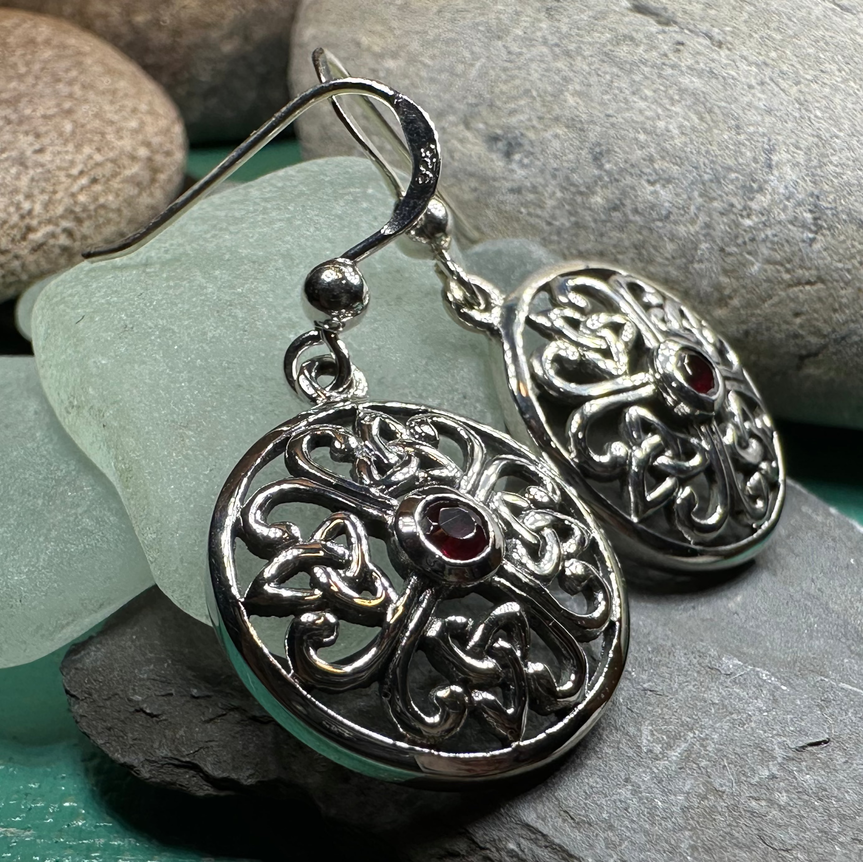 Ariadne Trinity Knot Garnet Earrings in Sterling Silver