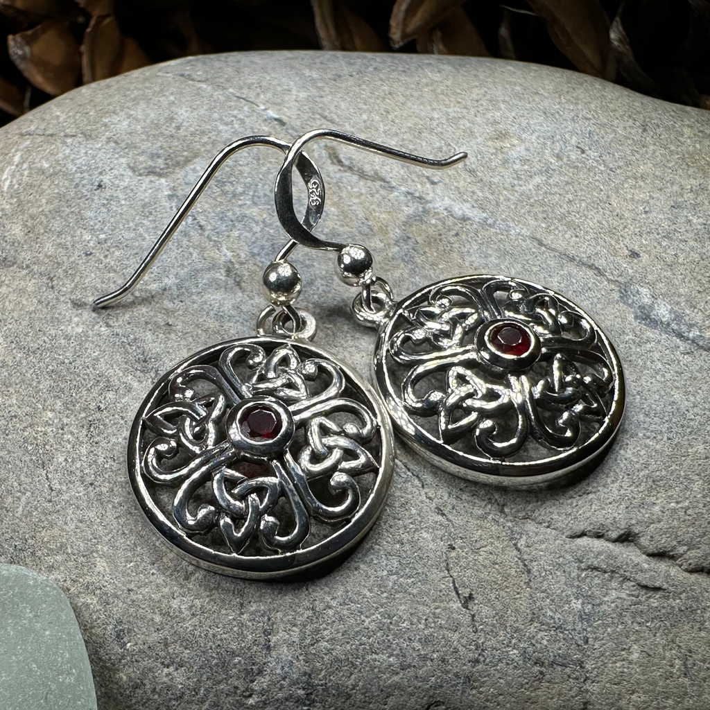 Ariadne Trinity Knot Garnet Earrings in Sterling Silver
