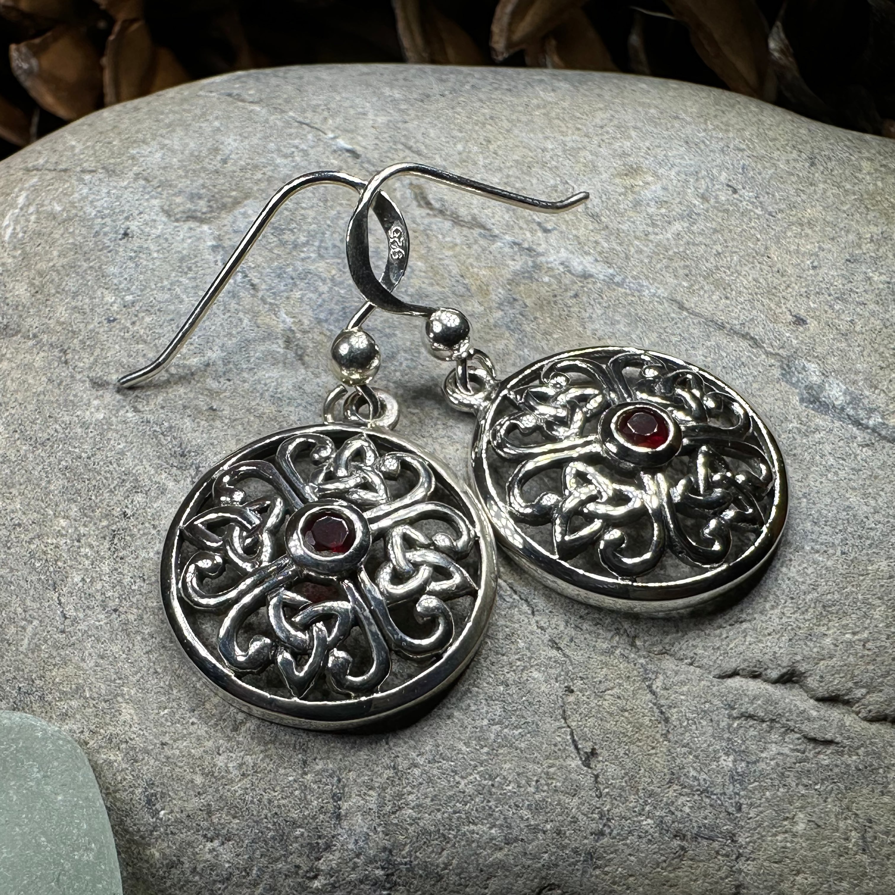 Ariadne Trinity Knot Garnet Earrings in Sterling Silver