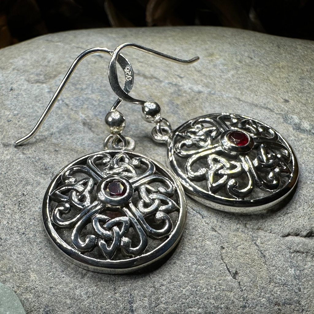 Ariadne Trinity Knot Garnet Earrings in Sterling Silver