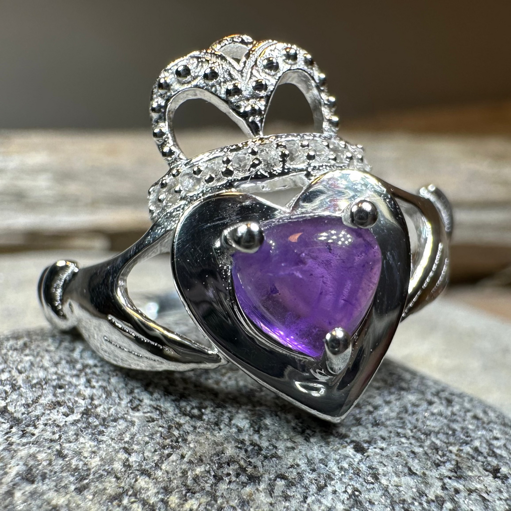 Noble Heart Amethyst Irish Claddagh Ring