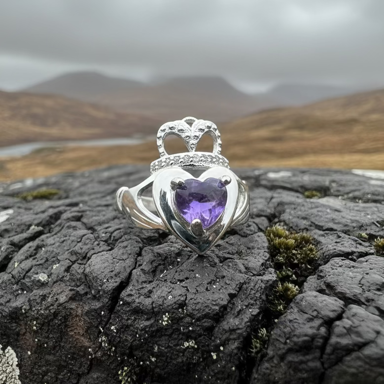 Noble Heart Amethyst Irish Claddagh Ring