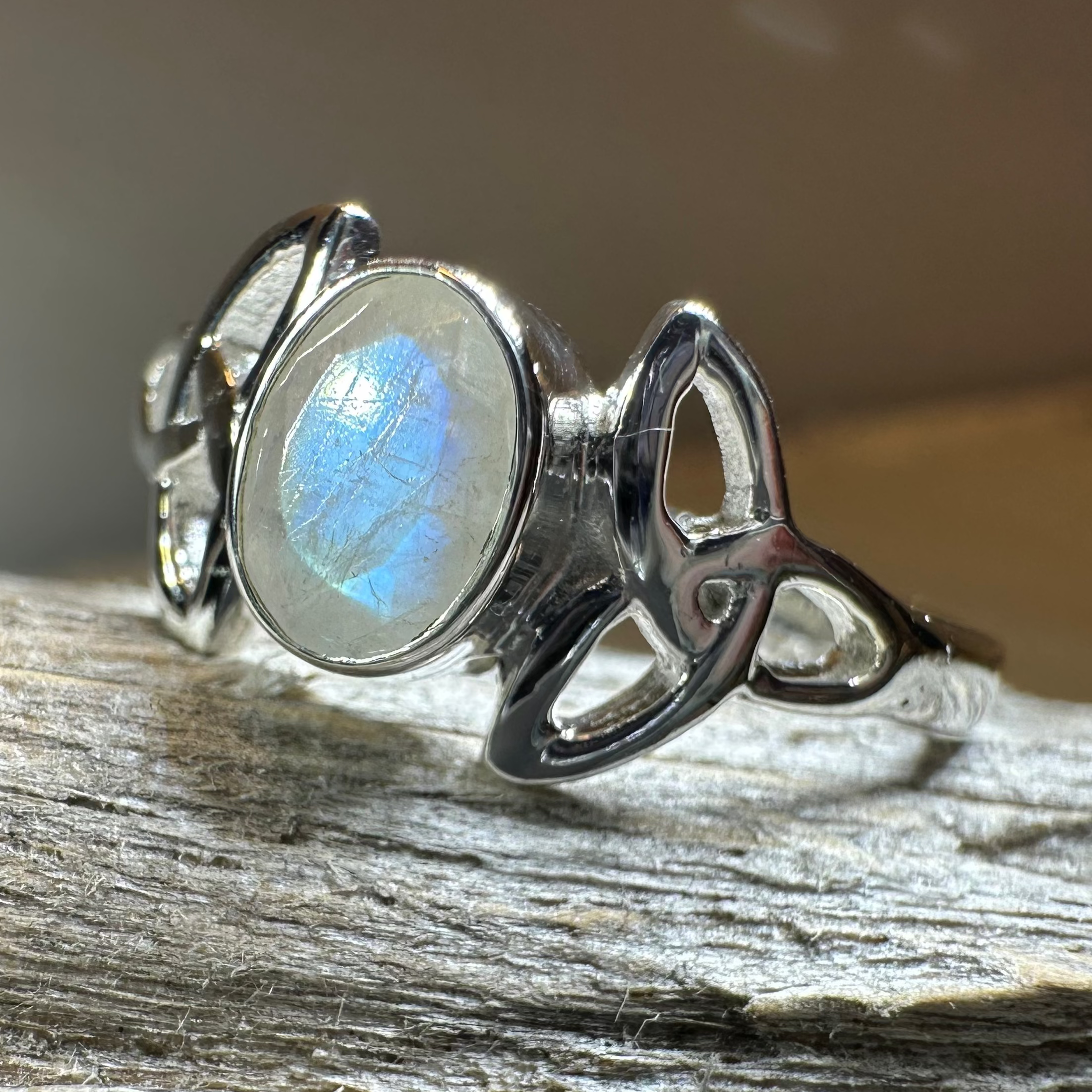 Cordelia Trinity Knot Moonstone Ring in Sterling Silver
