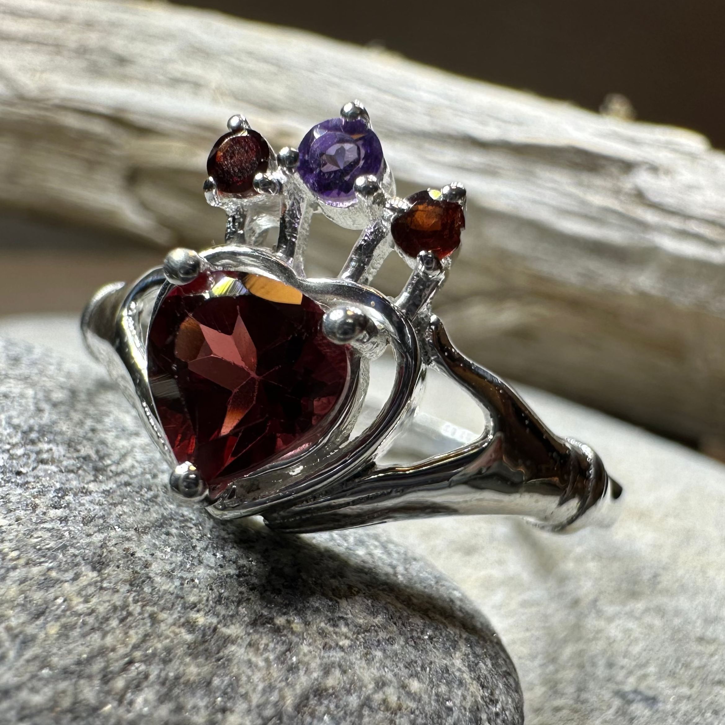 Royal Garnet Irish Claddagh Ring in Sterling Silver