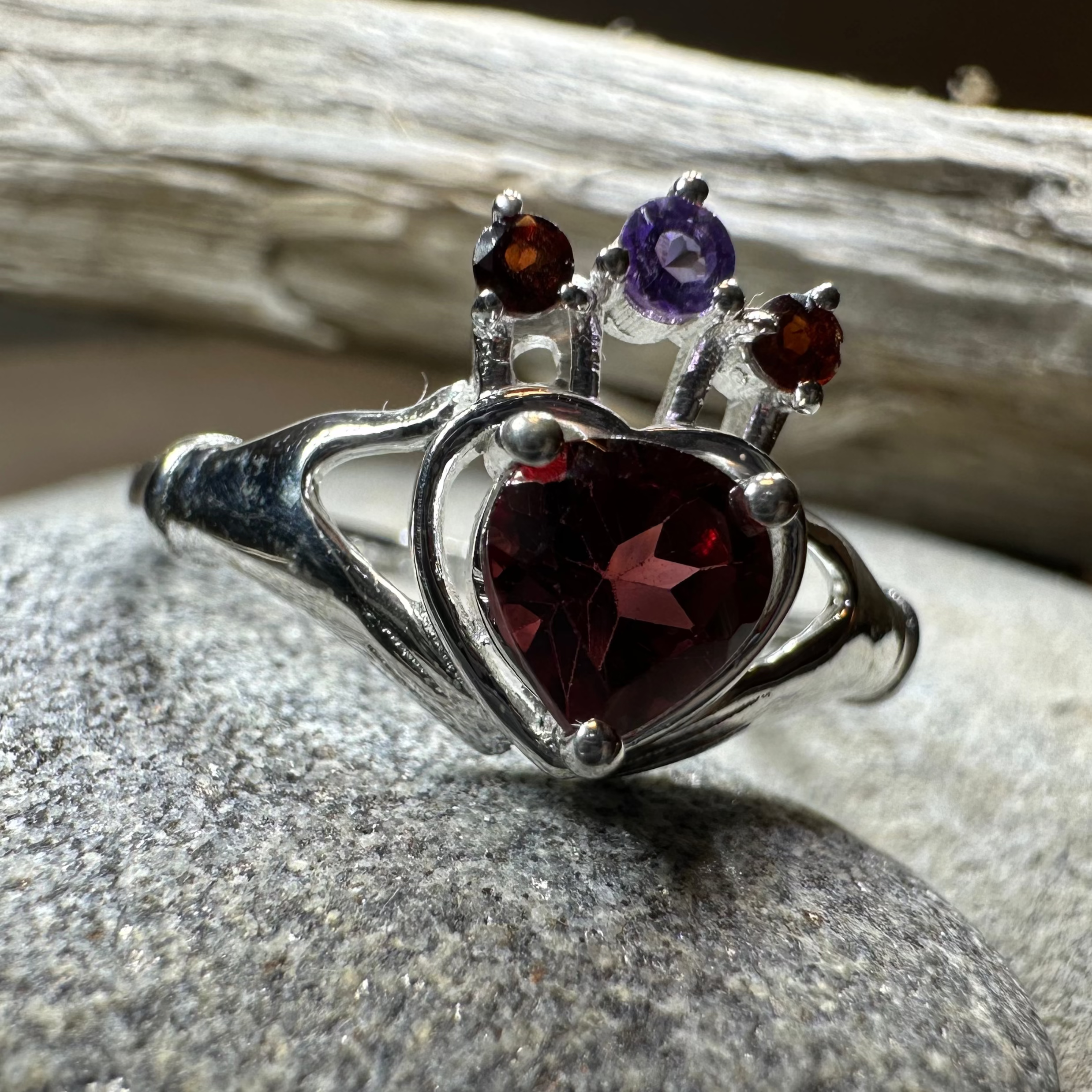 Royal Garnet Irish Claddagh Ring in Sterling Silver