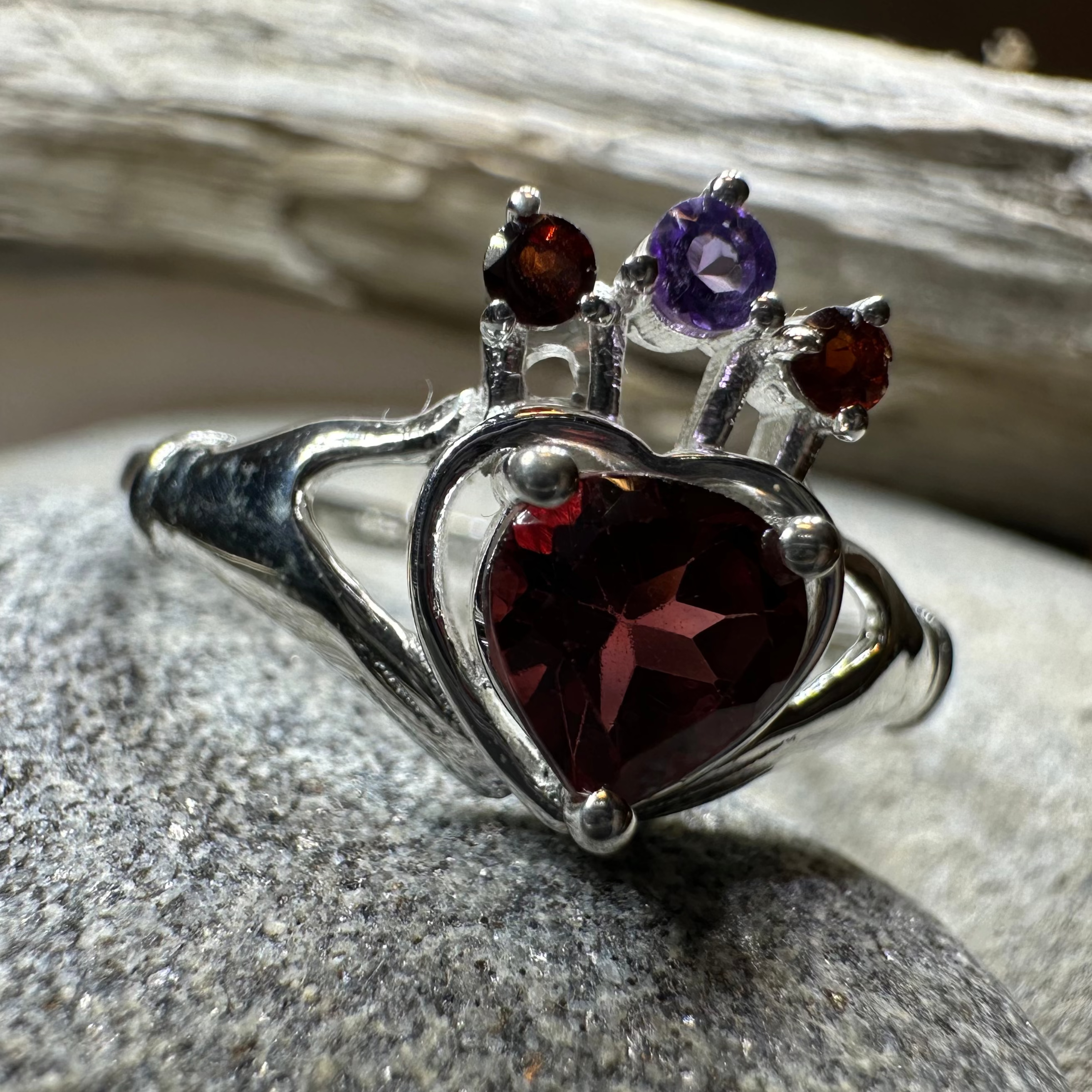 Royal Garnet Irish Claddagh Ring in Sterling Silver