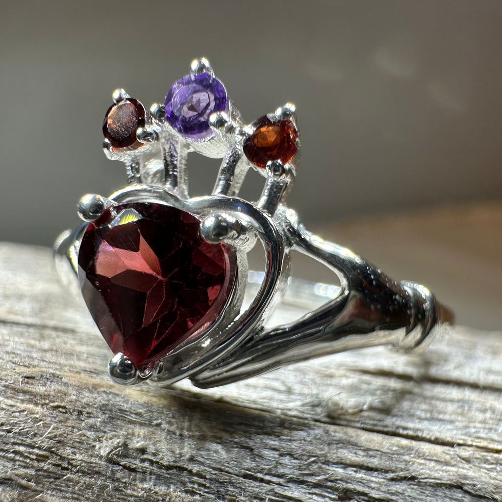 Royal Garnet Irish Claddagh Ring in Sterling Silver