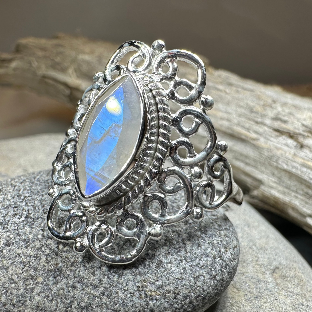 Orenda Celtic Spiral Moonstone Ring in Sterling Silver