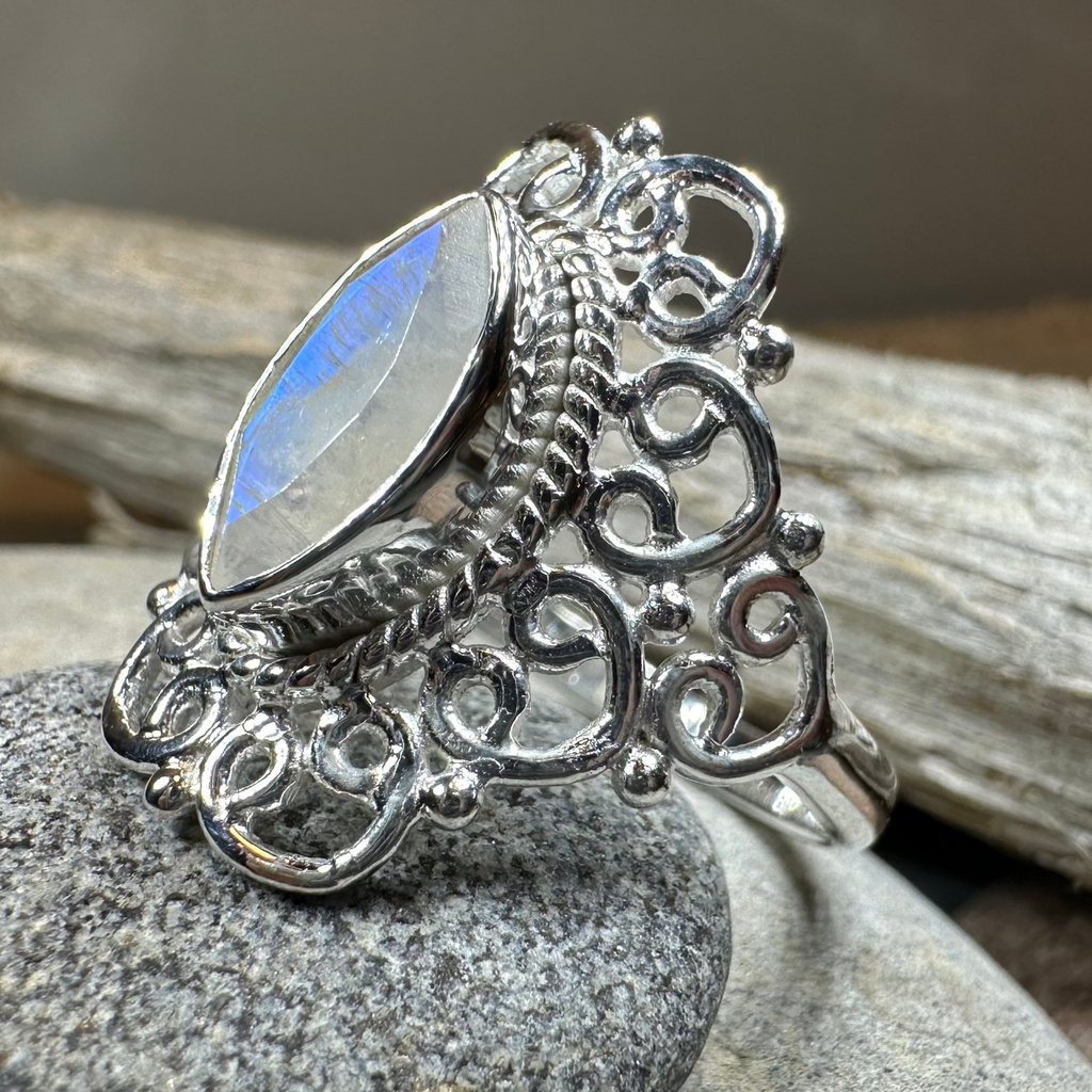 Orenda Celtic Spiral Moonstone Ring in Sterling Silver