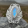 Orenda Celtic Spiral Moonstone Ring in Sterling Silver