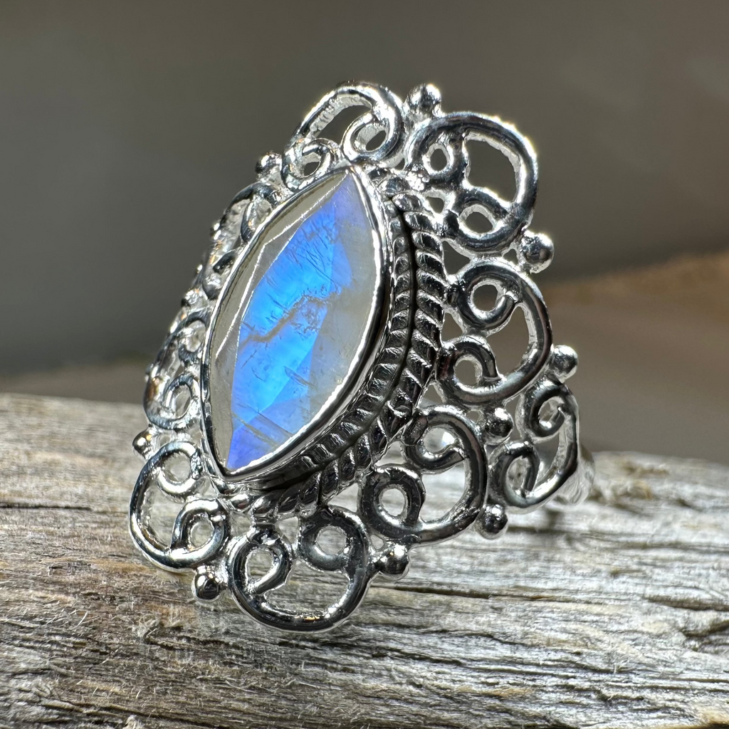 Orenda Celtic Spiral Moonstone Ring in Sterling Silver