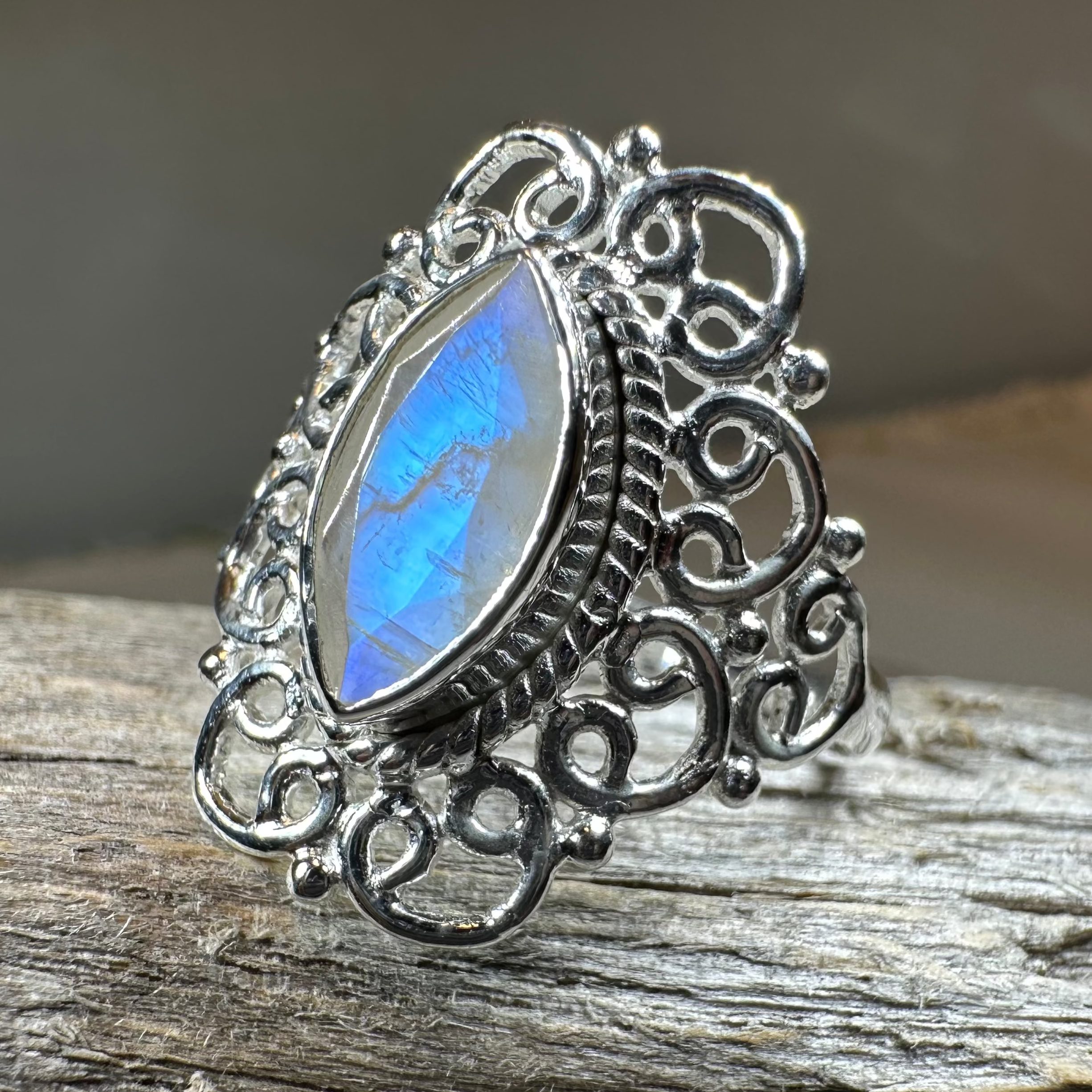 Orenda Celtic Spiral Moonstone Ring in Sterling Silver