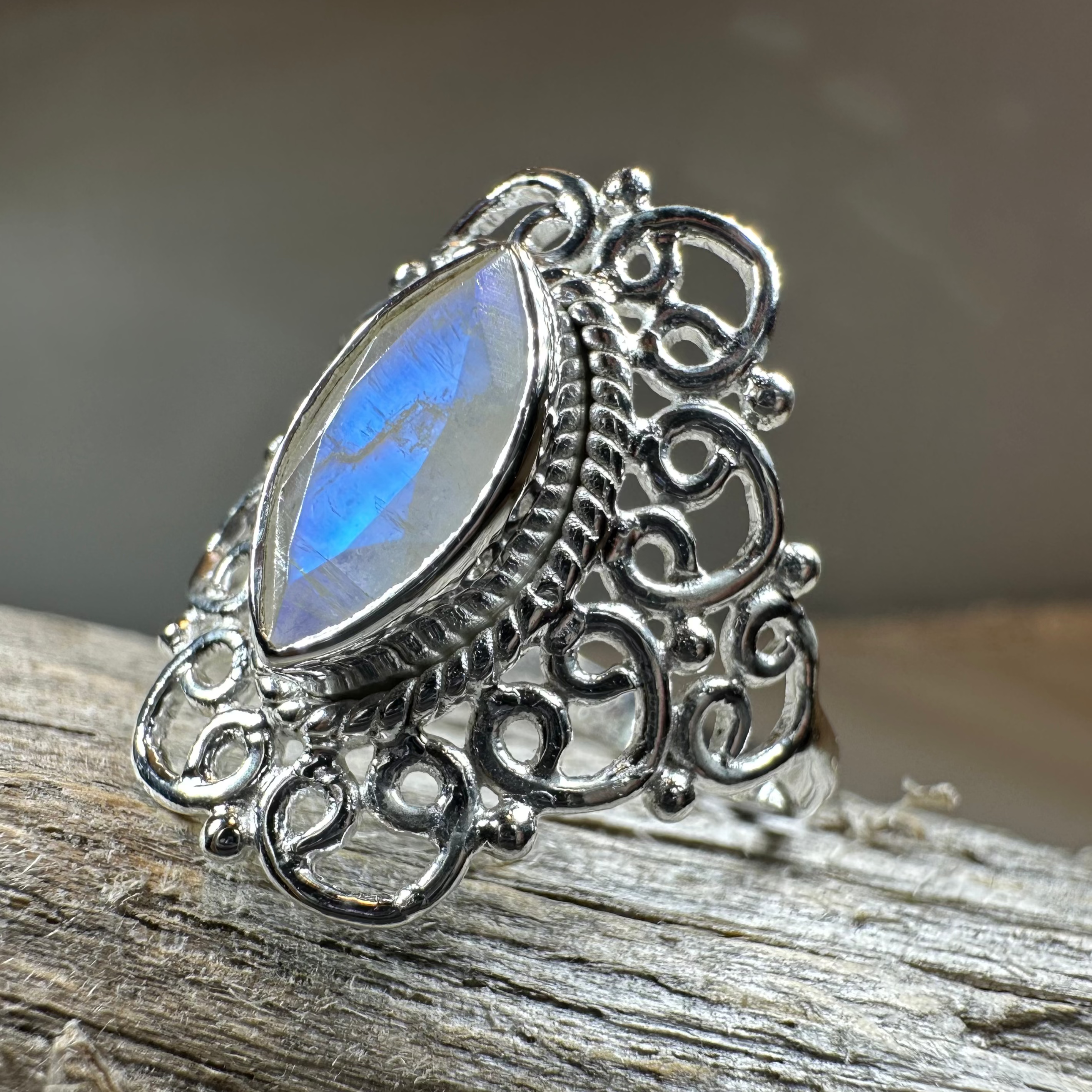 Orenda Celtic Spiral Moonstone Ring in Sterling Silver