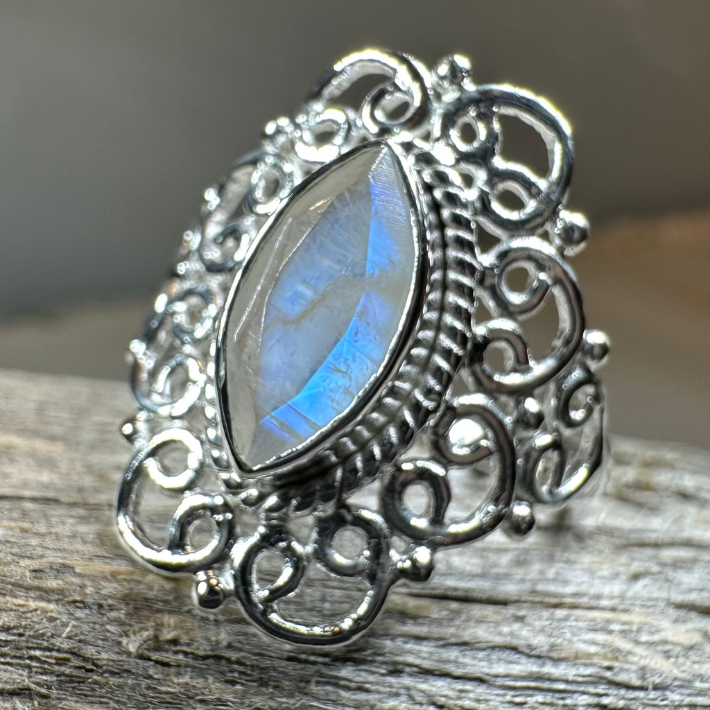 Orenda Celtic Spiral Moonstone Ring in Sterling Silver