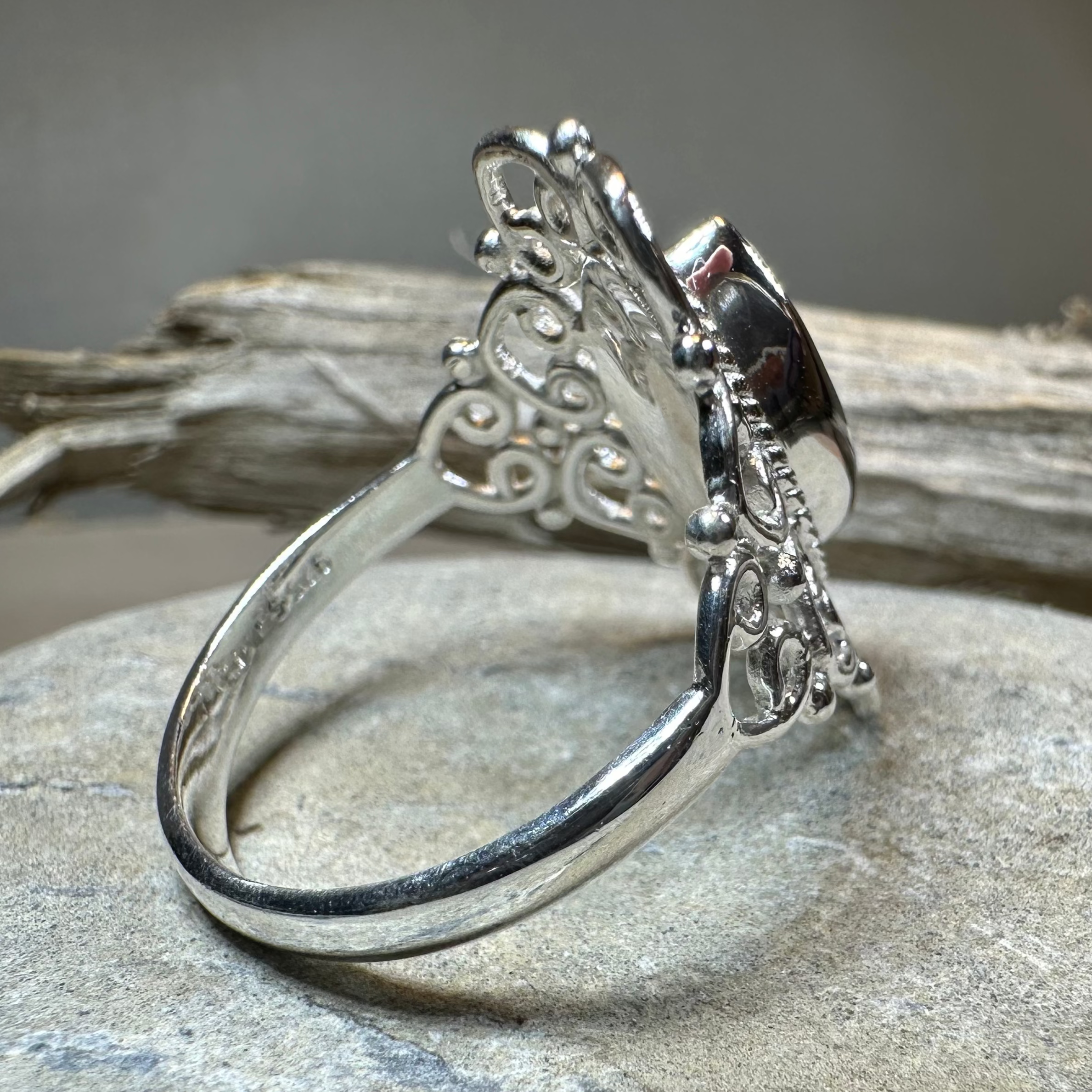 Orenda Celtic Spiral Moonstone Ring in Sterling Silver