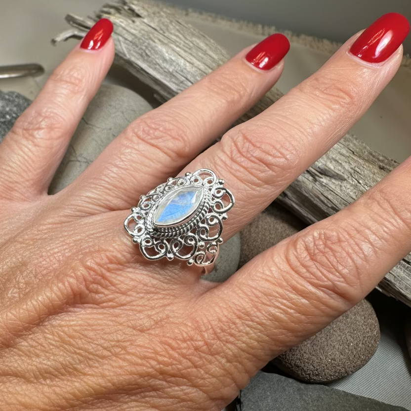 Orenda Celtic Spiral Moonstone Ring in Sterling Silver