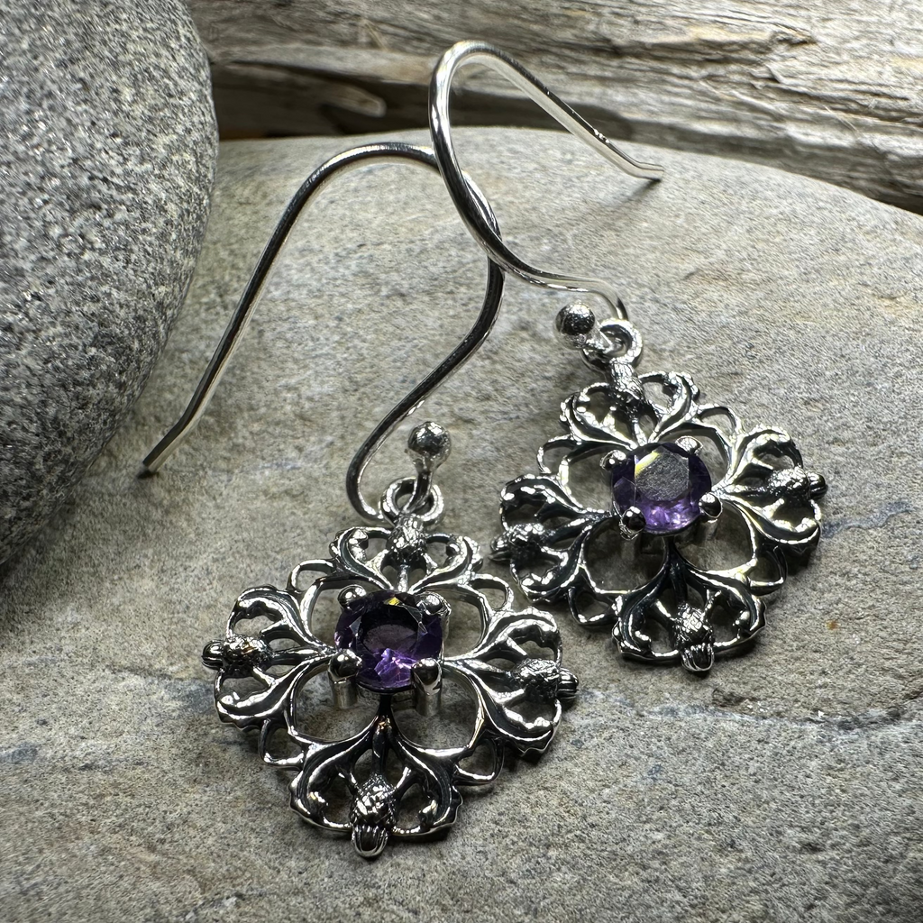 Nairn Scottish Thistle Earrings with Amethysts