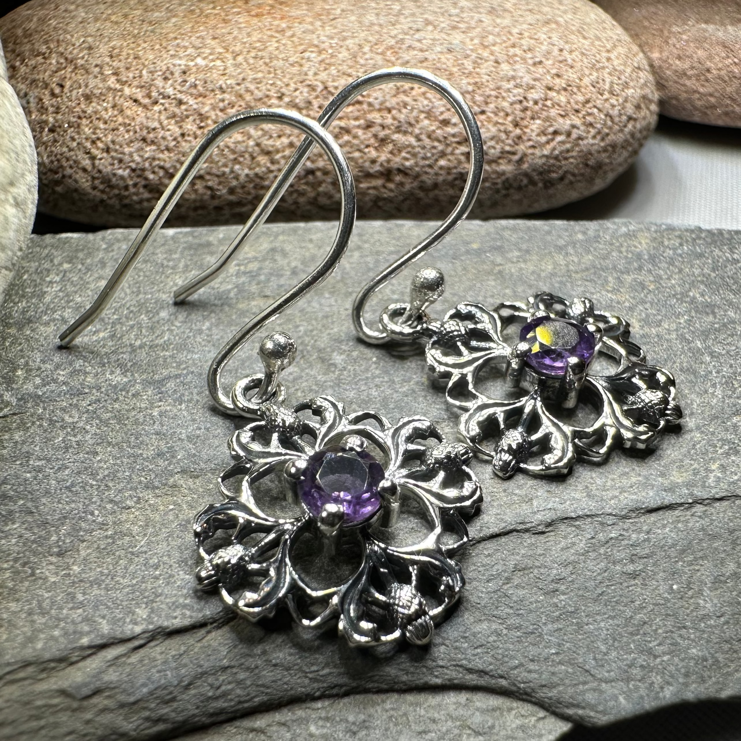 Nairn Scottish Thistle Earrings with Amethysts