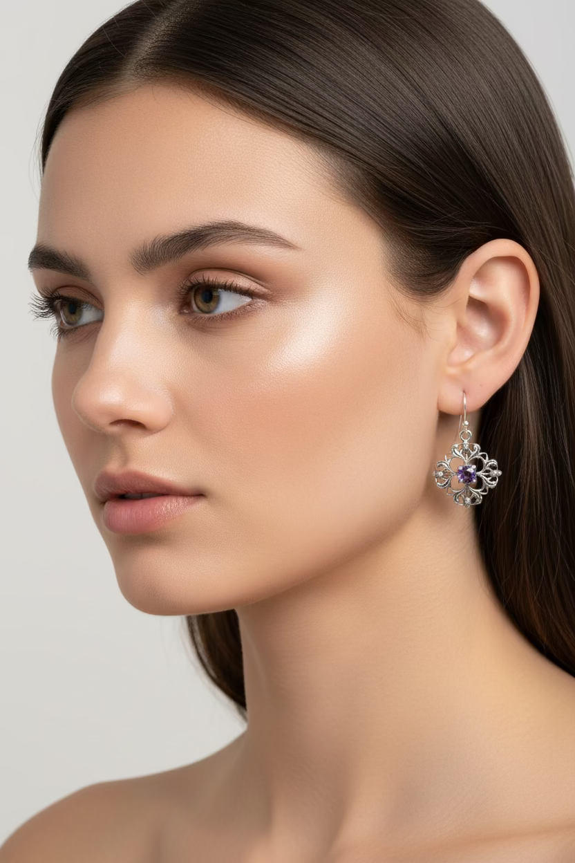 Nairn Scottish Thistle Earrings with Amethysts