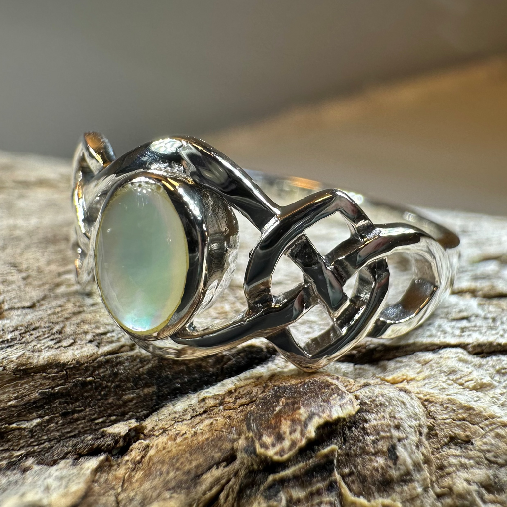 Mina Celtic Knot Ring with Mother of Pearl