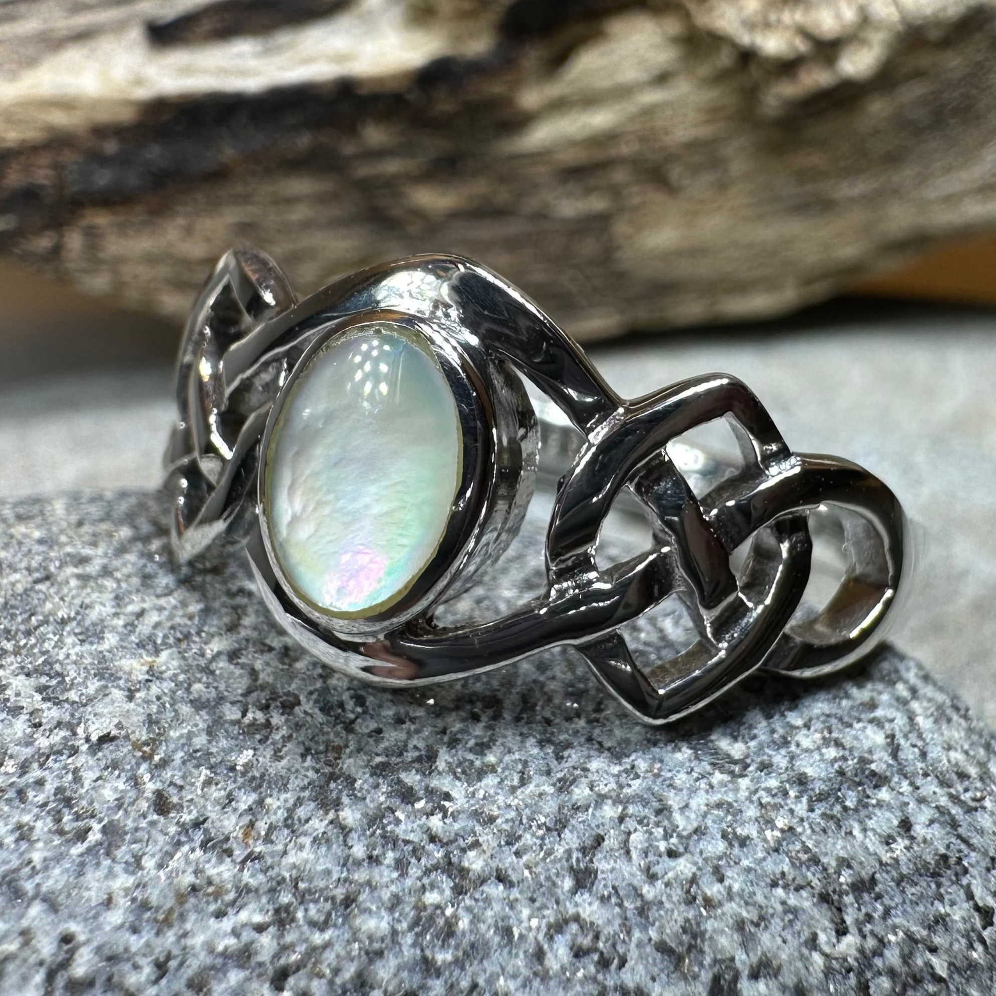 Mina Celtic Knot Ring with Mother of Pearl