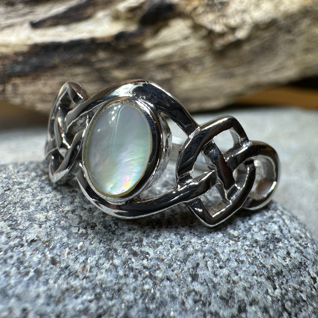 Mina Celtic Knot Ring with Mother of Pearl