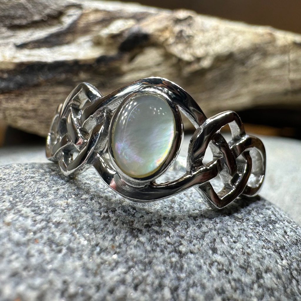 Mina Celtic Knot Ring with Mother of Pearl
