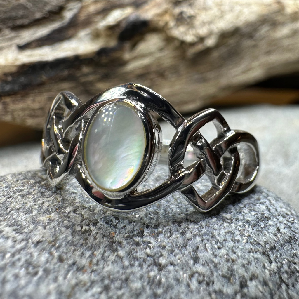 Mina Celtic Knot Ring with Mother of Pearl