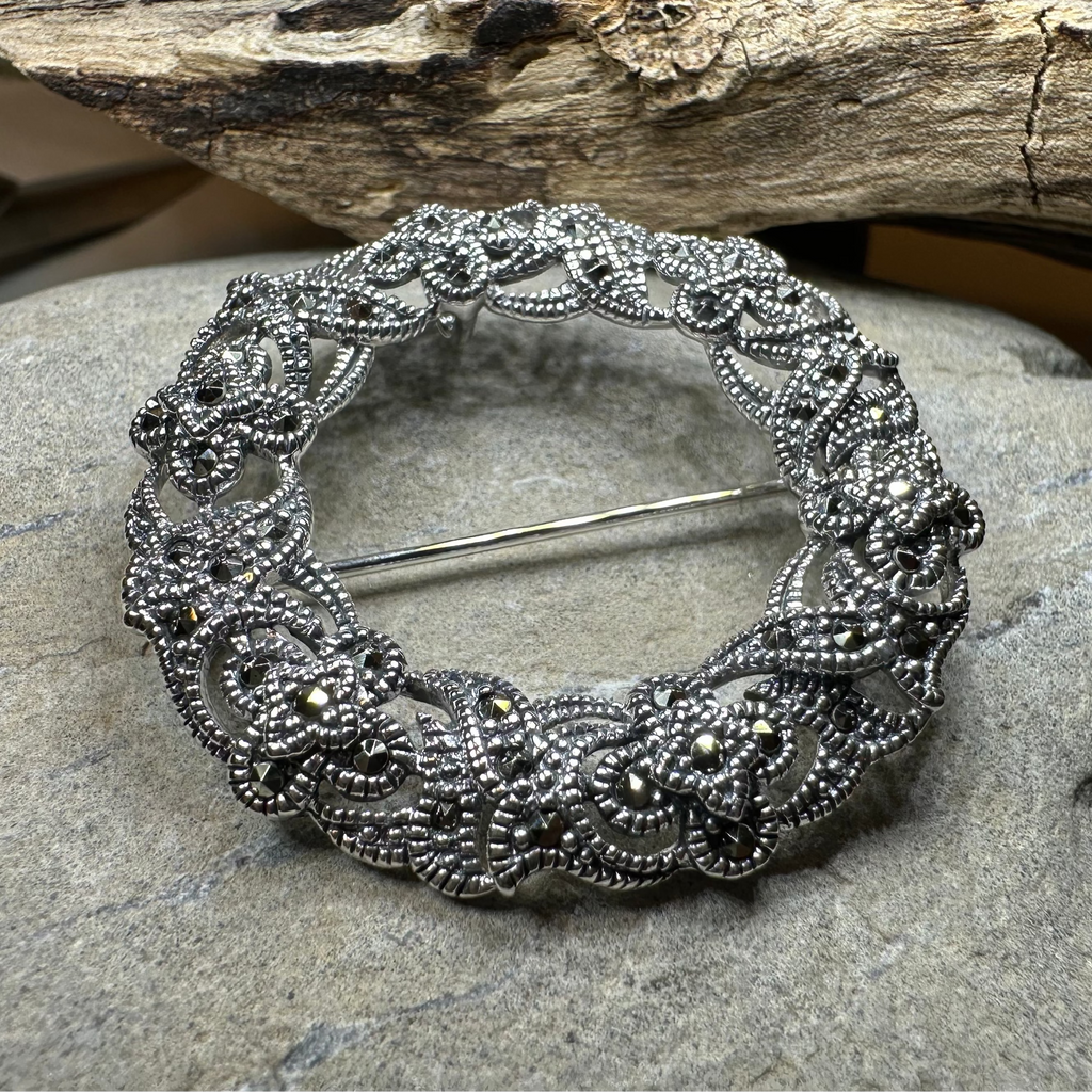 Loch Marcasite Celtic Knot Brooch in Sterling Silver