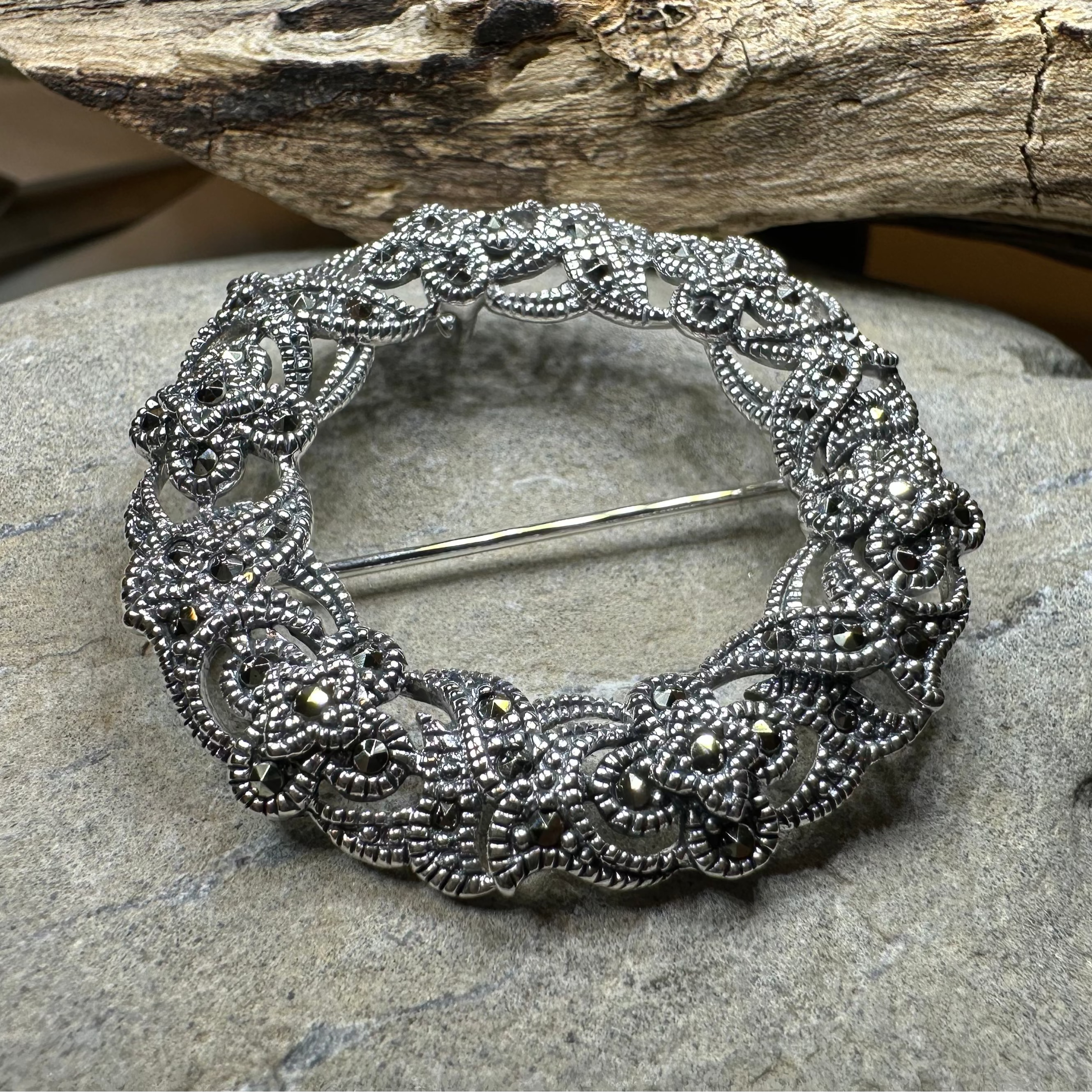 Loch Marcasite Celtic Knot Brooch in Sterling Silver