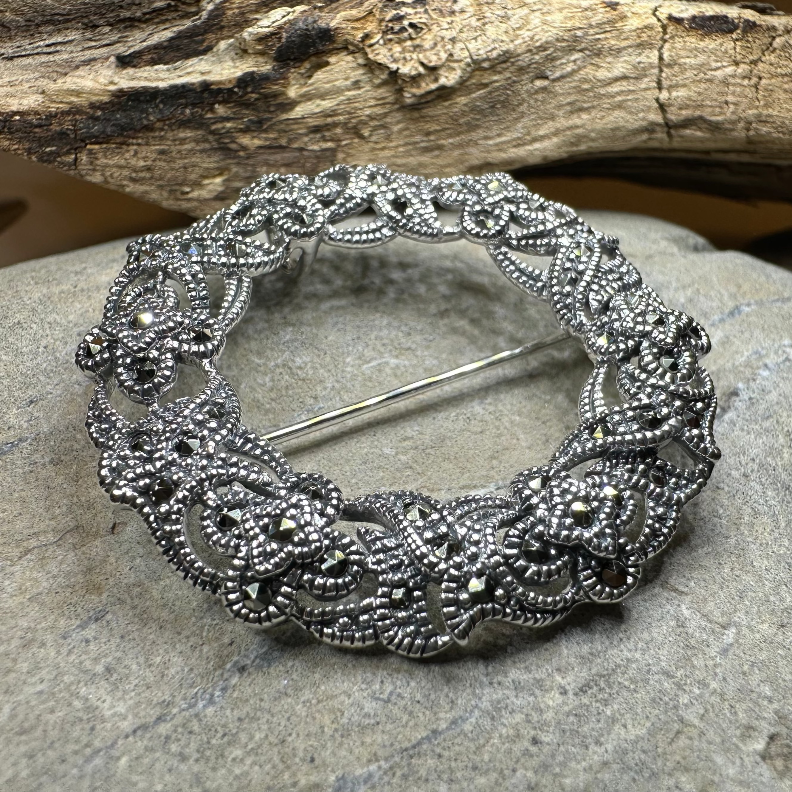 Loch Marcasite Celtic Knot Brooch in Sterling Silver