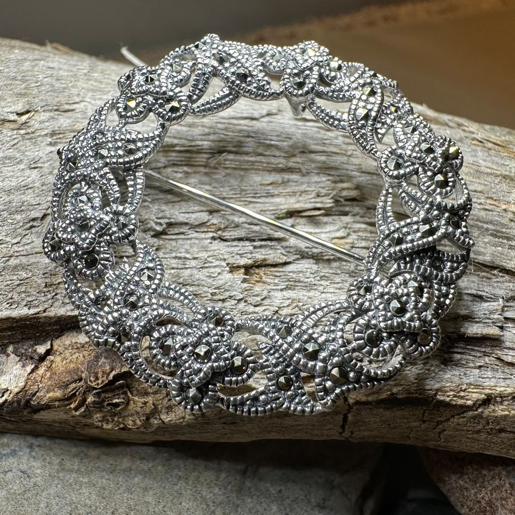 Loch Marcasite Celtic Knot Brooch in Sterling Silver