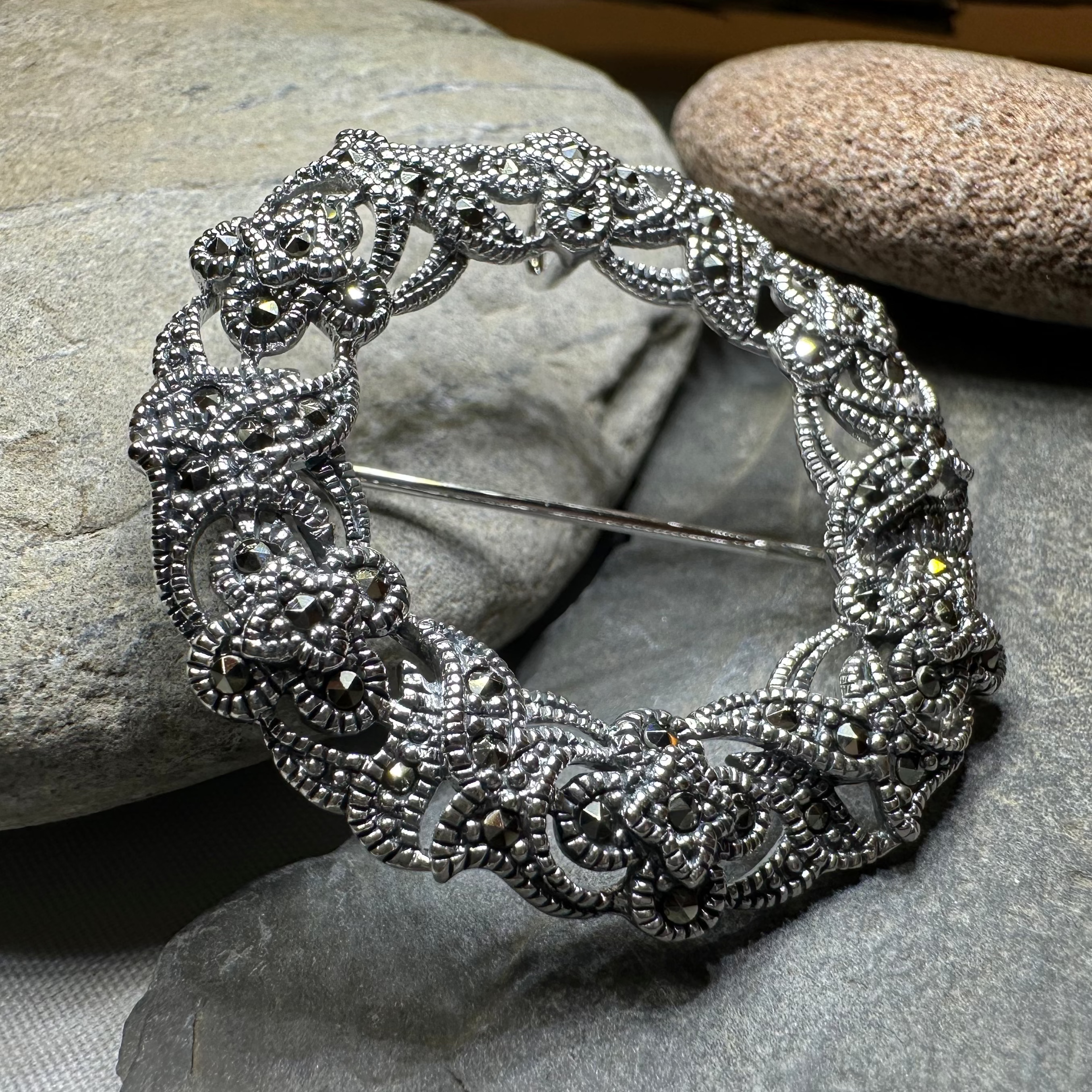 Loch Marcasite Celtic Knot Brooch in Sterling Silver