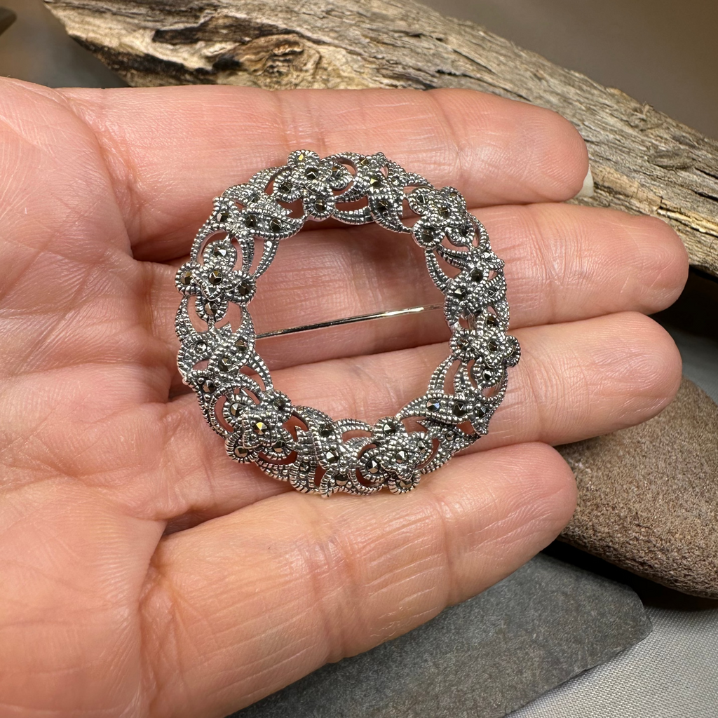 Loch Marcasite Celtic Knot Brooch in Sterling Silver