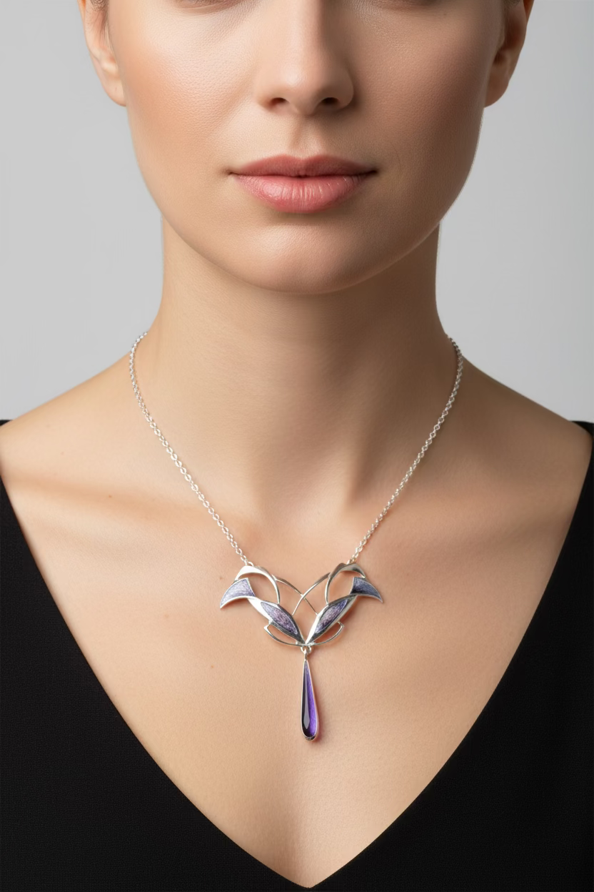Dusty Purple Mackintosh Art Deco Necklace - Made in Scotland