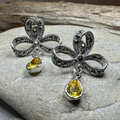 Gemstone Marcasite Bow Stud Earrings