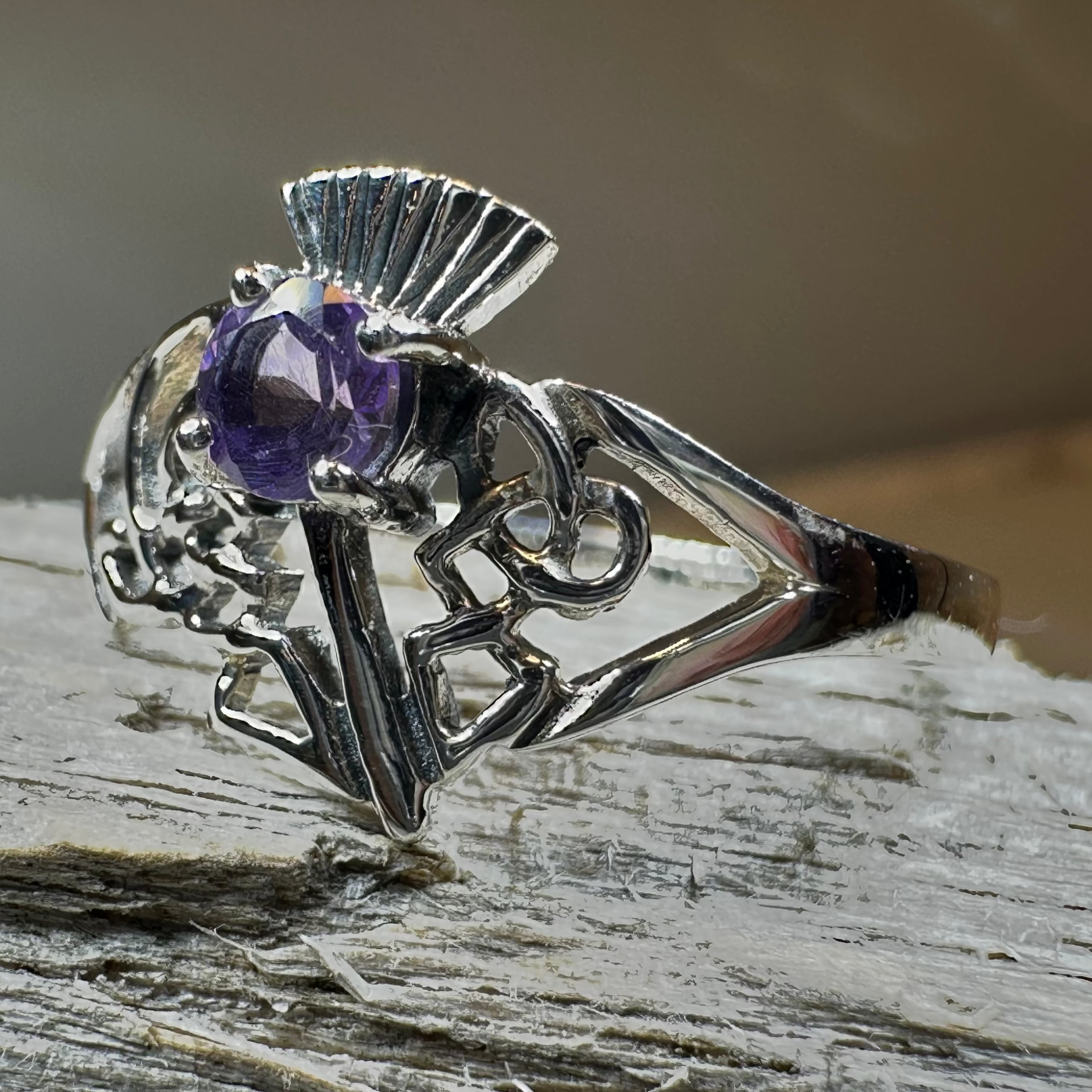 Ailean Scottish Thistle Amethyst Ring