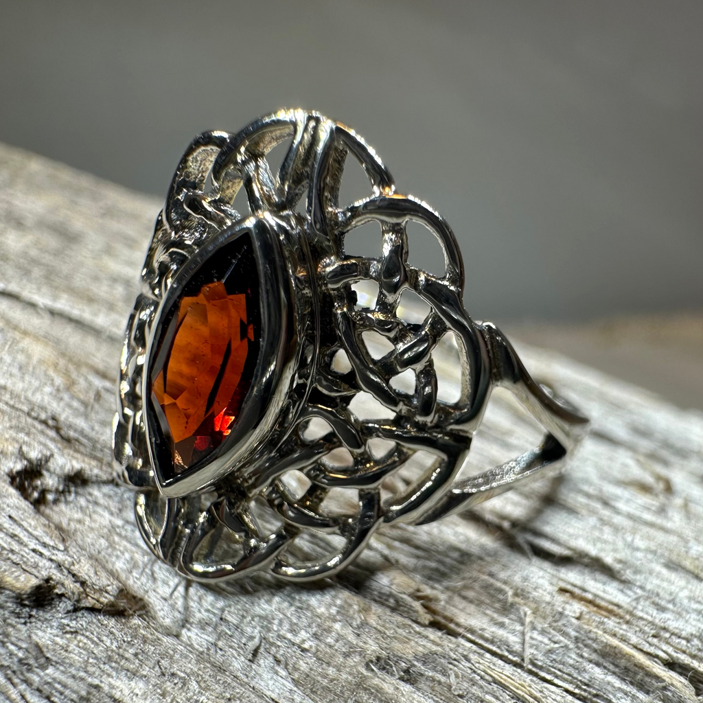Leanna Garnet Celtic Knot Ring in Sterling Silver