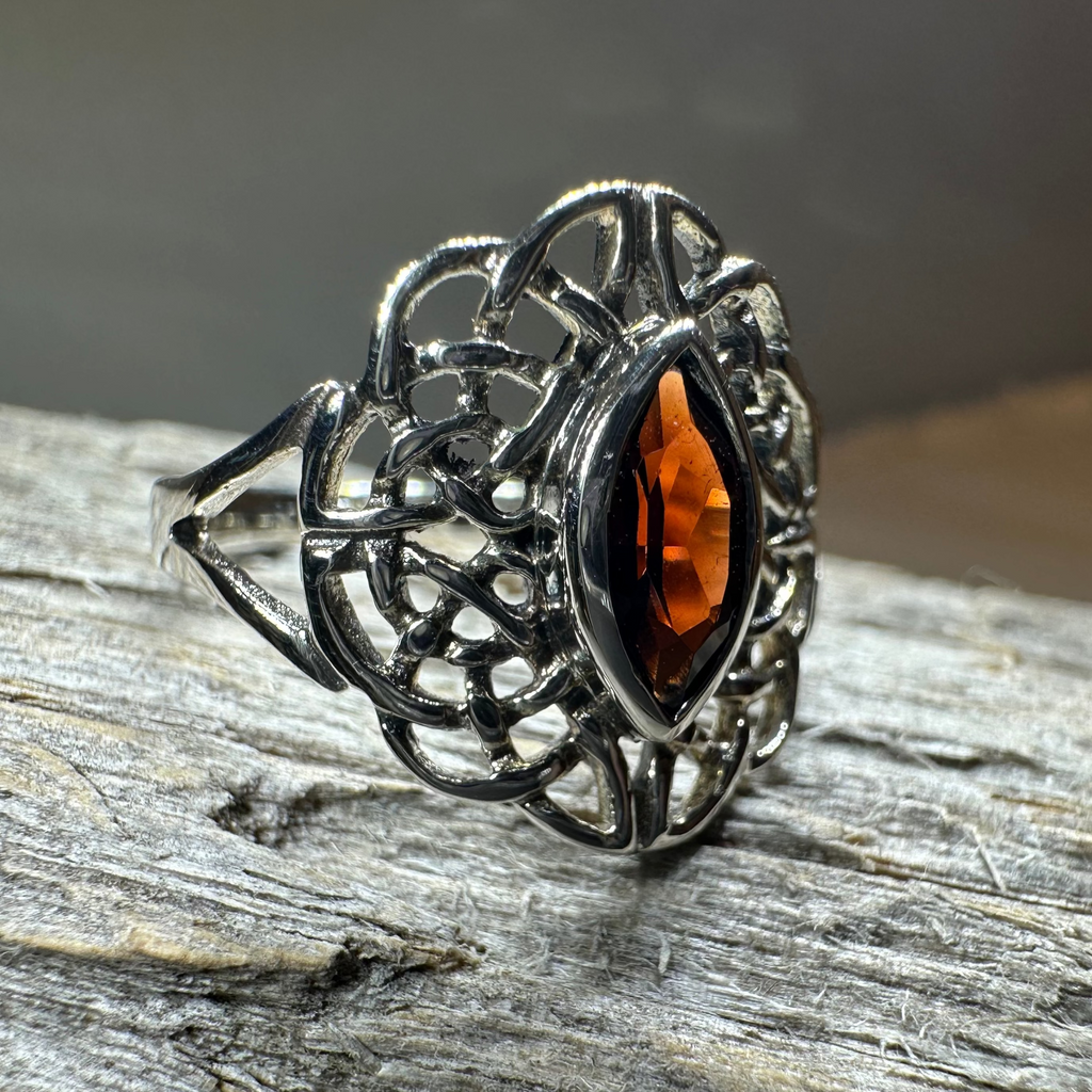 Leanna Garnet Celtic Knot Ring in Sterling Silver