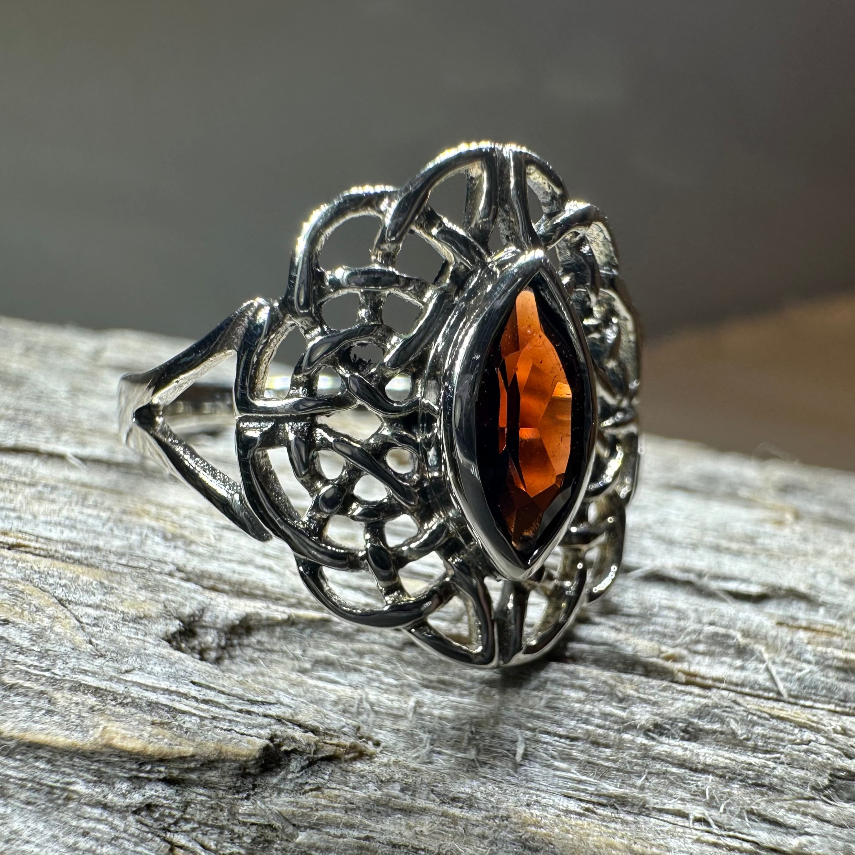 Leanna Garnet Celtic Knot Ring in Sterling Silver