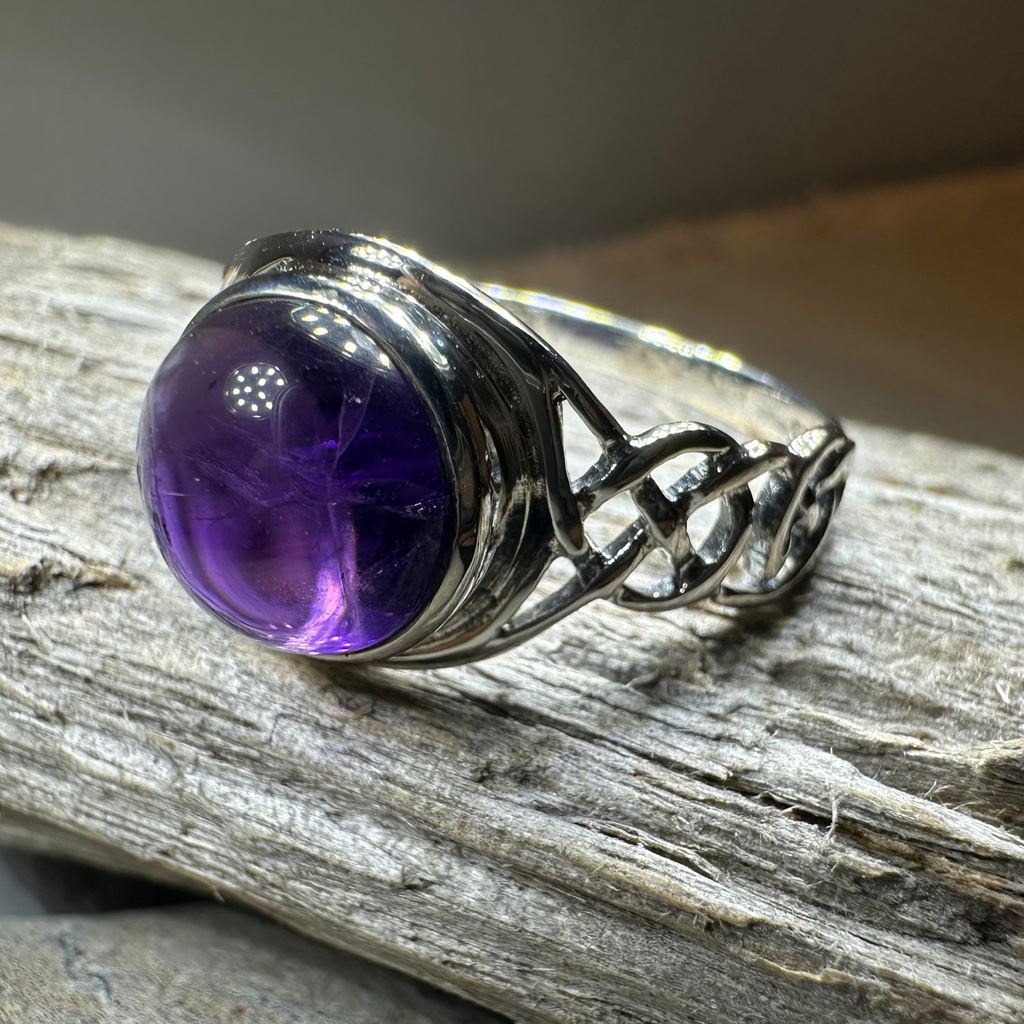 Faye Celtic Knot Amethyst Ring in Sterling Silver