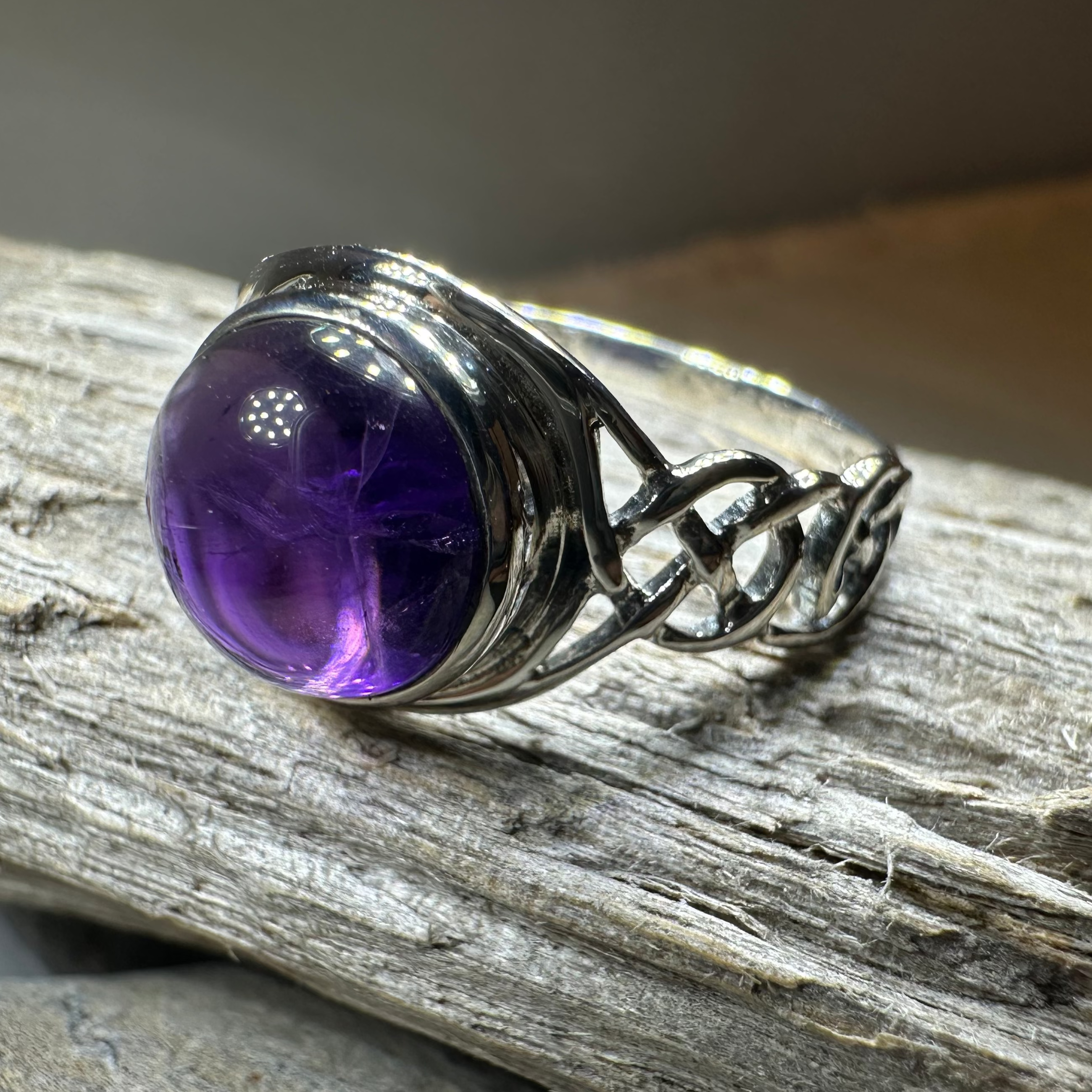 Faye Celtic Knot Amethyst Ring in Sterling Silver