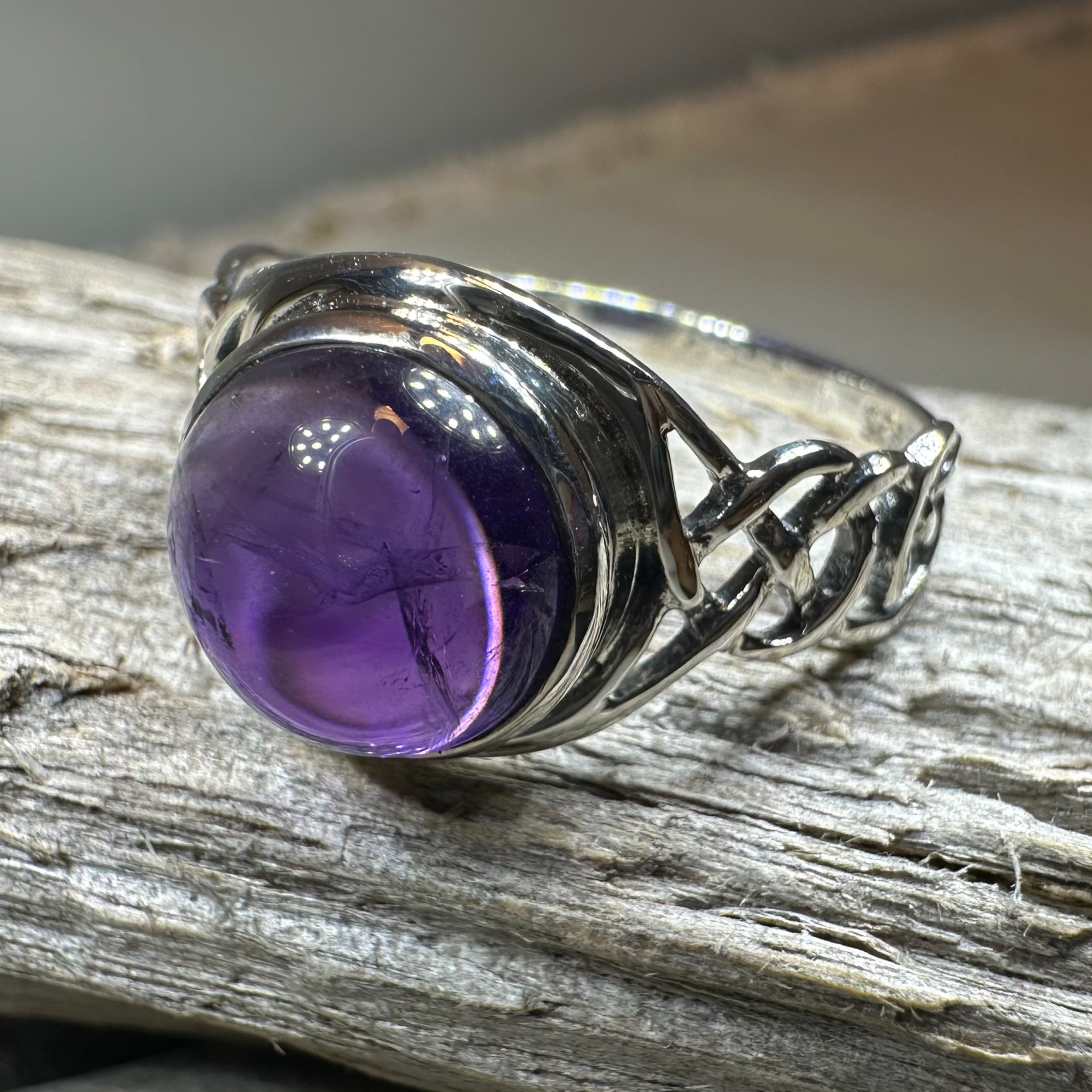 Faye Celtic Knot Amethyst Ring in Sterling Silver