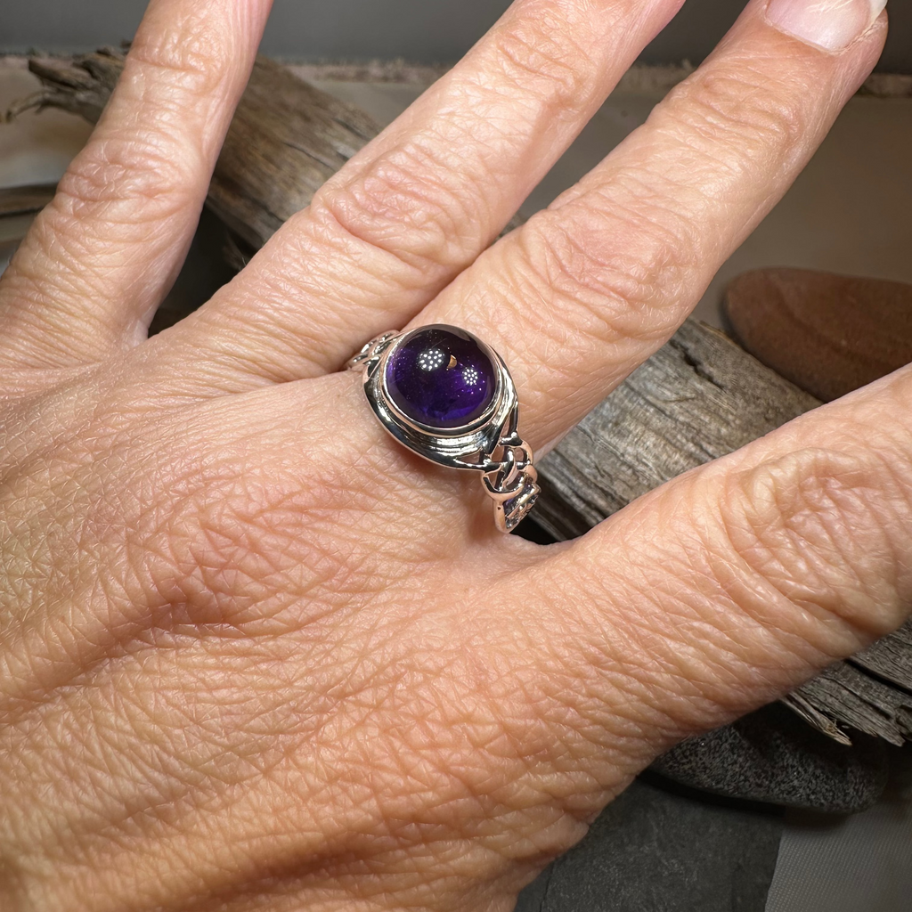 Faye Celtic Knot Amethyst Ring in Sterling Silver