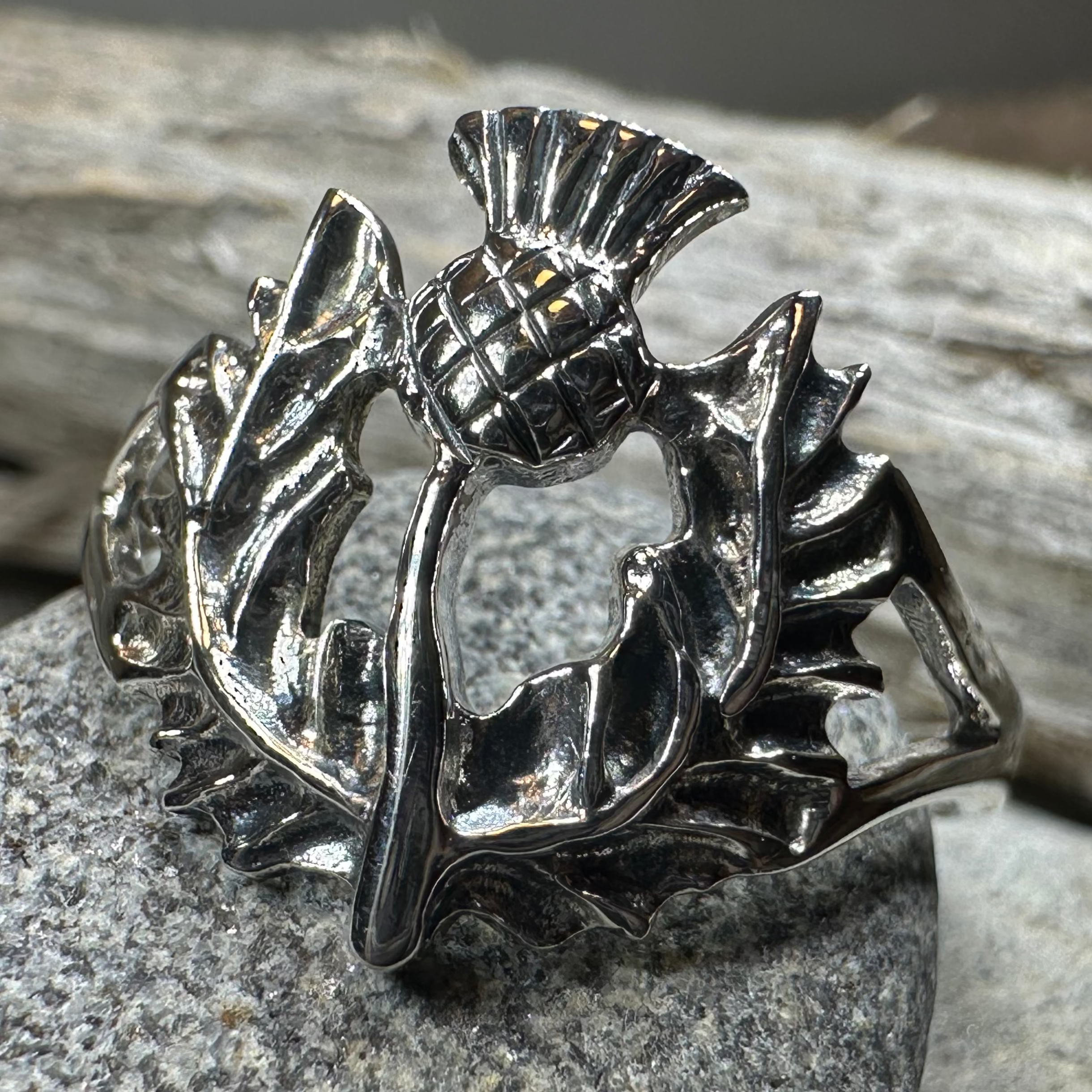 Finovan Scottish Thistle Ring in Sterling Silver