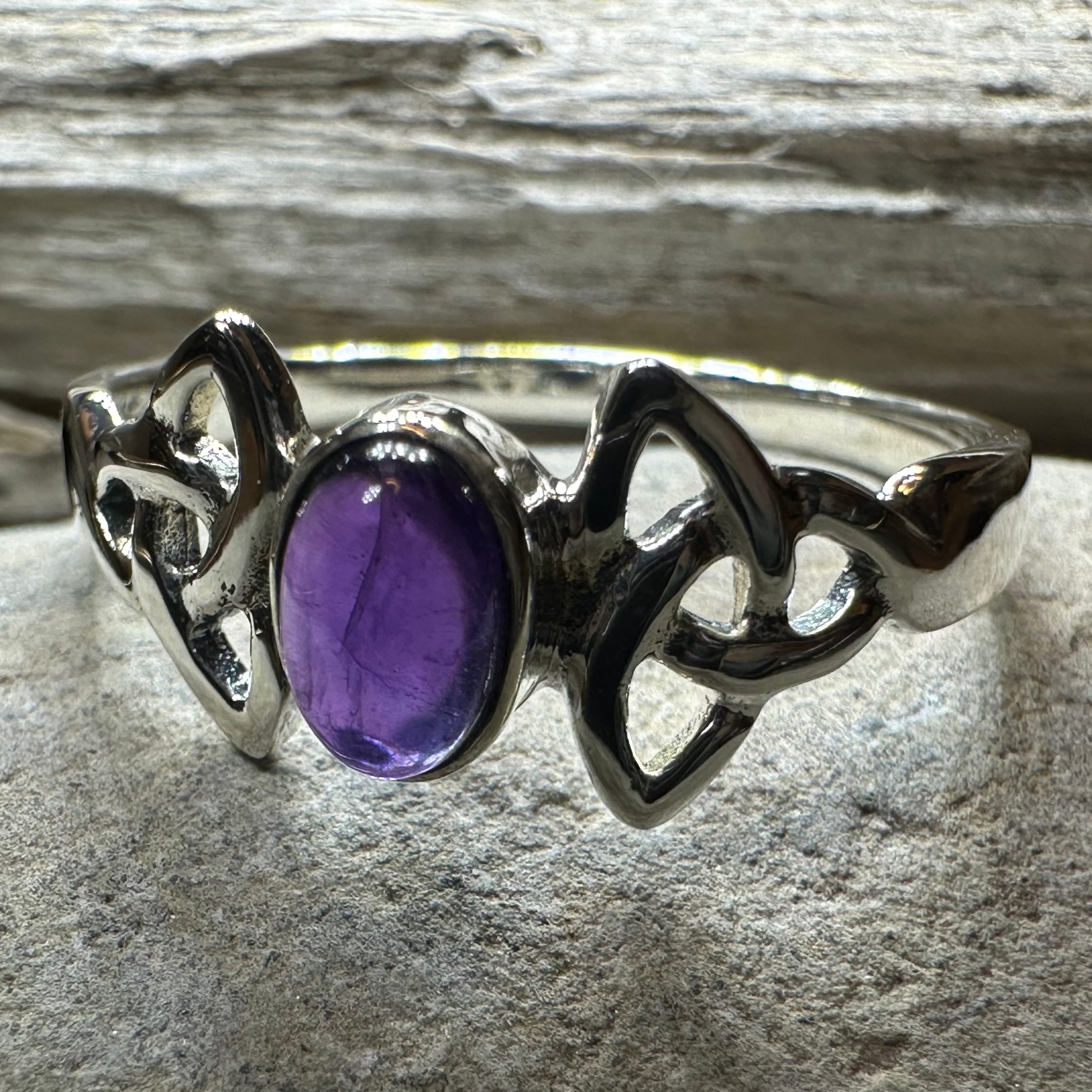 Rori Celtic Trinity Knot Amethyst Ring in Sterling Silver